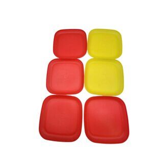Tupperware Square Plates Red & Yellow Microwave Safe BPA-Free Plastic Dinnerware